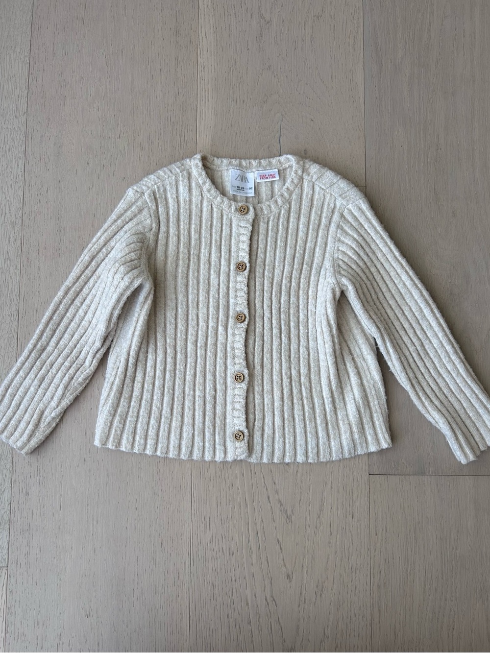 Zara 18-24m cream Ribbed Button-Front Cardigan